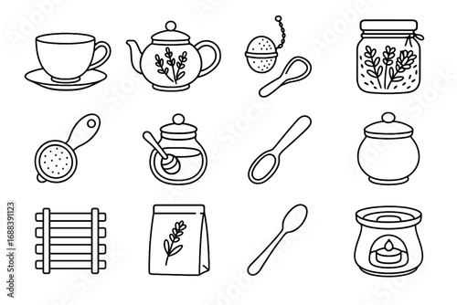 Icon lavender essentials jar strainer glass scoop vector coaster sugar tea ball