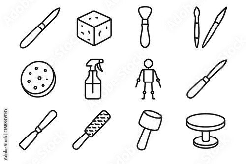 Icons turntable sponge wire sculpture rasp block icon armature carving vector tool