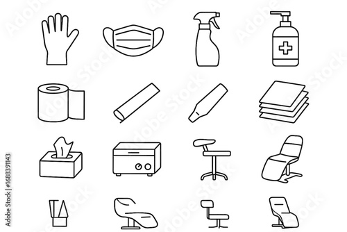 Sterilizer cover disinfectant icons icon film bottle gloves hygiene disposable vector needle