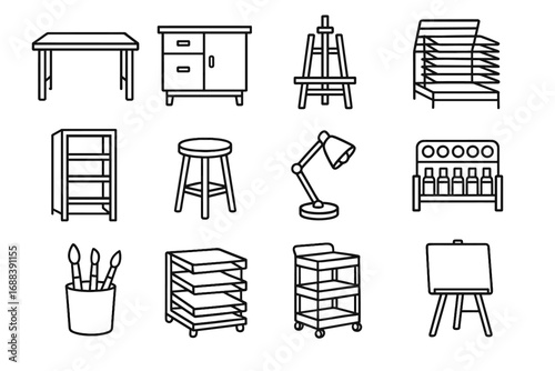 Art table display work vector cart icons easel holder unit icon studio