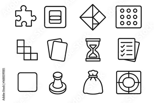 Solitaire shape vector card game jigsaw puzzle timer token piece icon