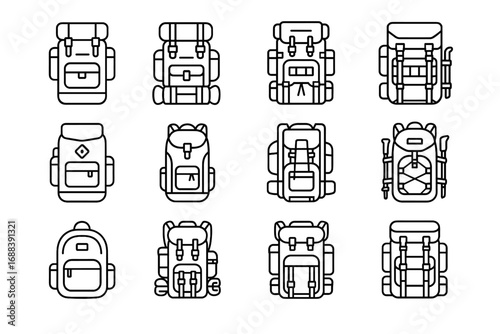 Vector icons camping attached backpack waterproof expandable icon bag pack tent