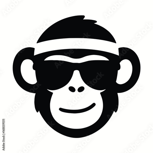 Vector illustration of silhouette of a monkey wearing sunglasses and headband