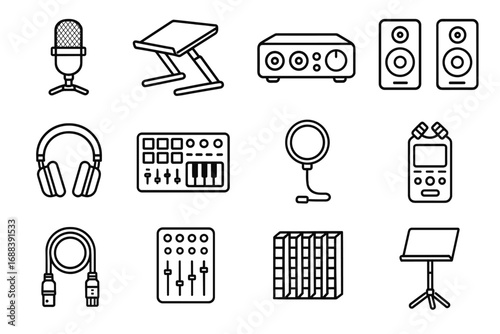Essentials speakers laptop compact home soundproof icon small vector cable midi studio