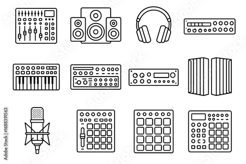 Control microphone music synthesizer daw icon vector gear interface sampler mixer advanced