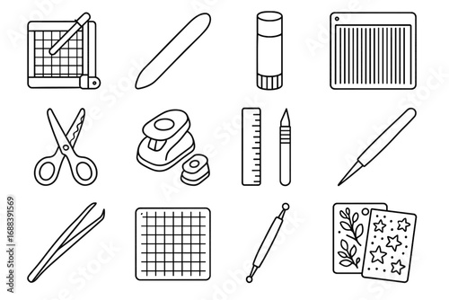 Bone craft tools icon scoring paper vector tweezers folder board trimmer cutting