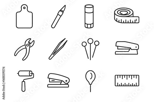 Glue ruler crafting paint precision icons roller saw icon board punch vector