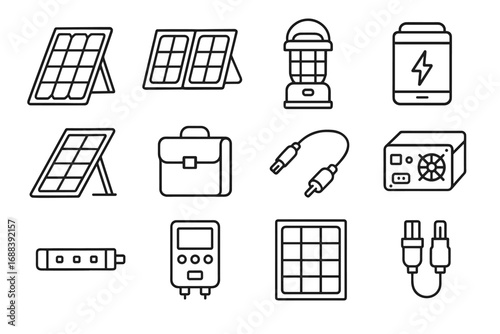 Vector foldable camping strip dc backup box icon travel solar panel controller