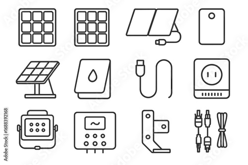 Charger polycrystalline dock battery tilt lithium portable vector icon connection panel panels