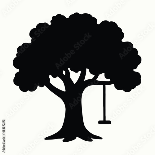 Vector illustration of silhouette of a tree with a swing