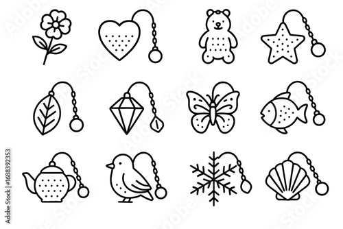 Decorative snowflake gemstone line butterfly icon tea vector floral symbol infuser