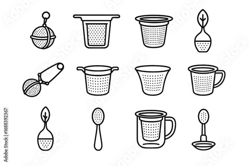 Vector fine large loose tea basket stainless icon deep infuser