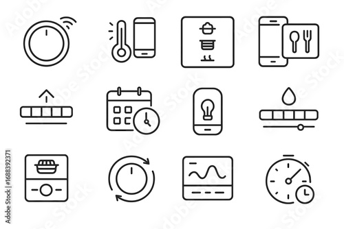 Vector bar knob oven time mode steam loader adjuster app icons control