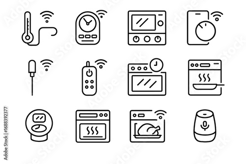Vector voice oven knob controller control tools scheduler icon temperature smart preheat