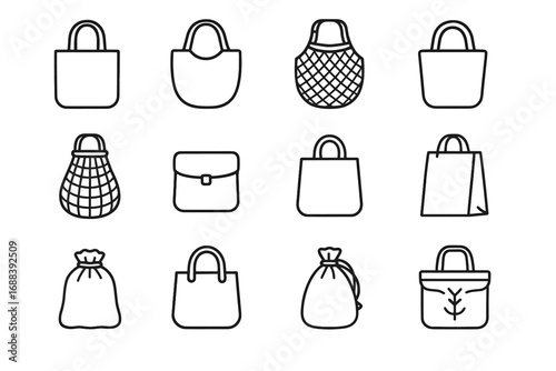 Bag tote icons insulated shopping handle fabric icon produce bamboo sustainable vector