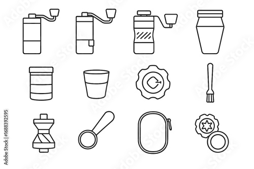 Hand brush adjustable small removable knob grinder coffee vector travel icon