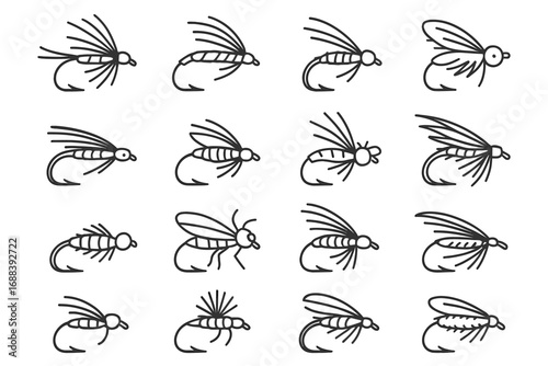 Wet fishing icon caddis vector salmon head fly parachute midge dry