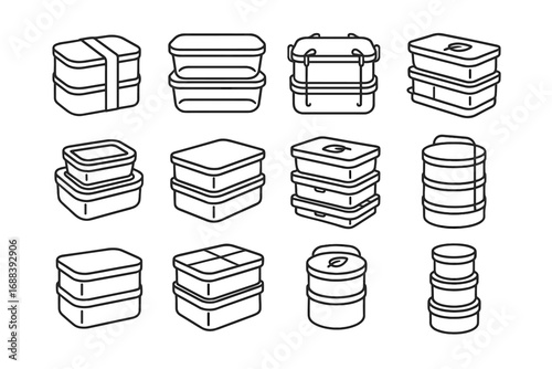 Icon vector containers lunch interlocking stackable eco set steel silicone