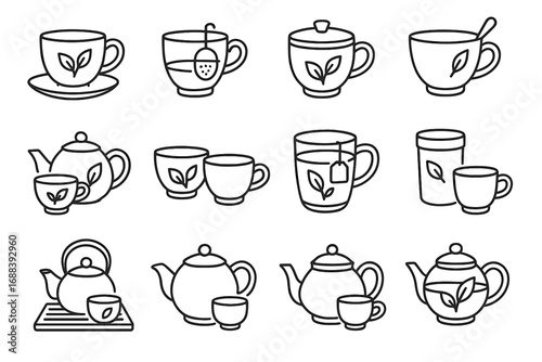 Set lid glass brewing icon pot travel herbal bamboo tea vector