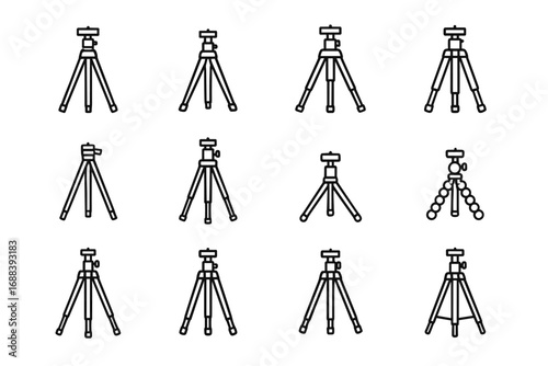Vector icon telescopic tripod travel foldable standard photography aluminum stand height icons