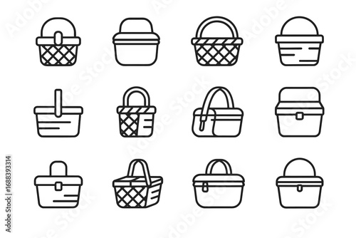 Icon strap lid vector luxury compact small narrow basket picnic zip