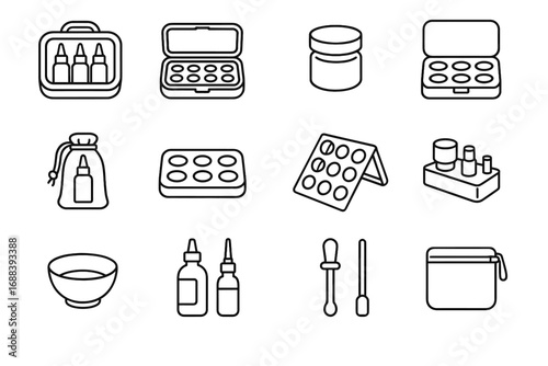 Bottle ink pigment bowl cup vector tattoo foldable icon travel stirrer