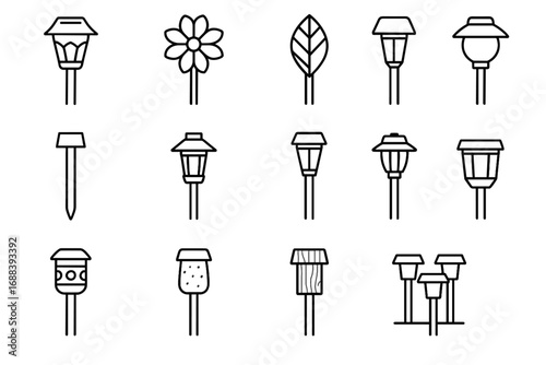 Icon vector wooden set garden ceramic path glass light solar