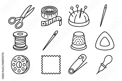 Sewing icon pin vector thread cloth thimble essentials icons sharp scissors seam