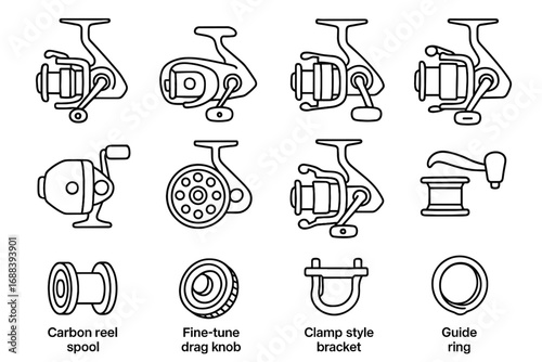 Fishing deep icon premium guide spinning surf reel trolling sea vector