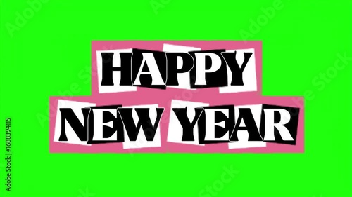 Happy new year text with festive design on green background