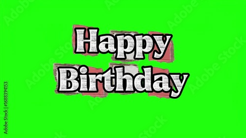 Happy birthday text with shadow effect on green screen background