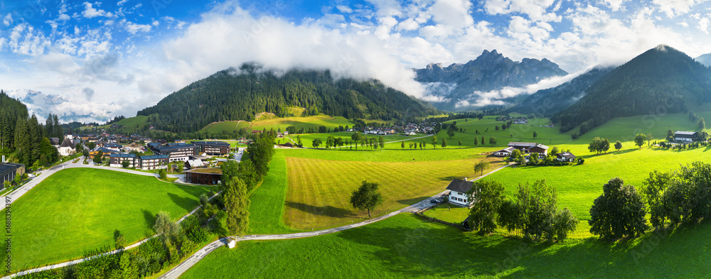 Fototapeta premium Beautiful alpine view at Werfenweng - Salzburg - Austria, Alps green landscape with village