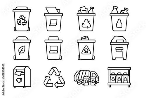Icons icon bin truck green plastic vector arrows cans set recycling paper