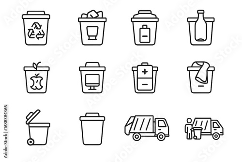 Plastic icons grid waste garbage paper icon recycling open vector bin symbol