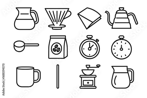 Beans brewing coffee icon icons stopwatch hot vector grinder scoop burr cone