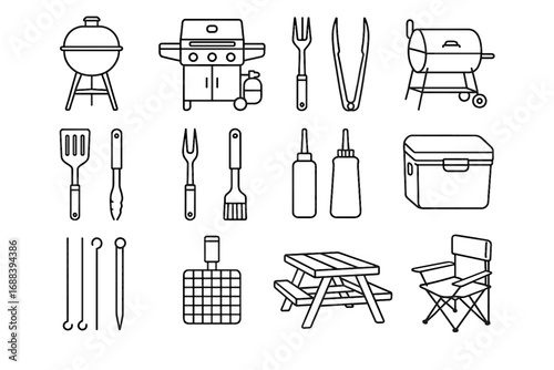 Skewers bbq brush tongs gas vector outdoor icon barrel smoker grill icons