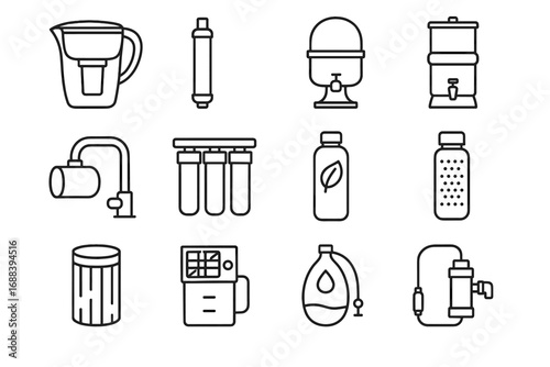 Portable gravity water carbon bag replaceable vector filter eco bottle icon