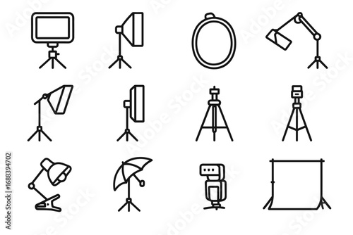 Portable tabletop strip photography vector reflector clamp icons backdrop lighting icon tripod