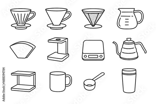 Coffee vector cone bamboo icons station drip brewing measuring plastic icon mug