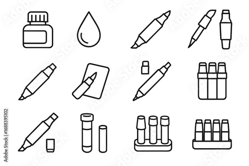 Tip marker cap icons brush icon ink vector holder art pack tube