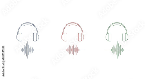 Dynamic headphones with sound waves, perfect for podcasts, music, and audio projects