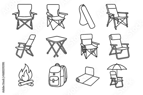 Legs icon bag gear camping vector cup stool carrying icons cushion shade