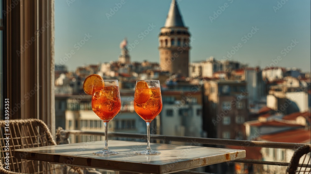 Fototapeta premium istanbul rooftop drinks sunset view
