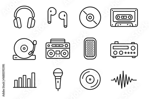 Icons portable headphones icon vinyl record gear music vector equalizer turntable player
