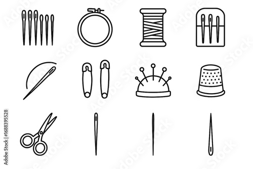 Case vector sewing hand leatherworking needle thimble icon stitching scissors cushion