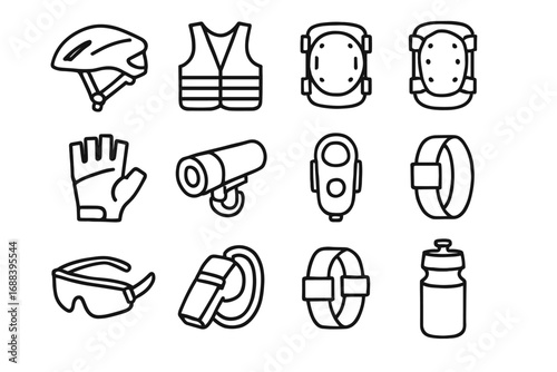 Hydration gloves cycling light helmet icon pads goggles vector safety armband icons
