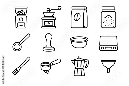 Icon coffee bean scale handle vector grinder hand icons basket espresso