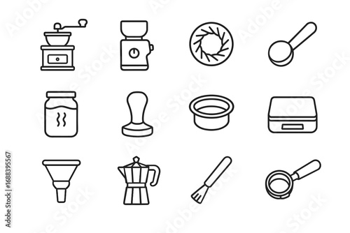 Filter dosing coffee jar grinder icon handle basket vector hand crank