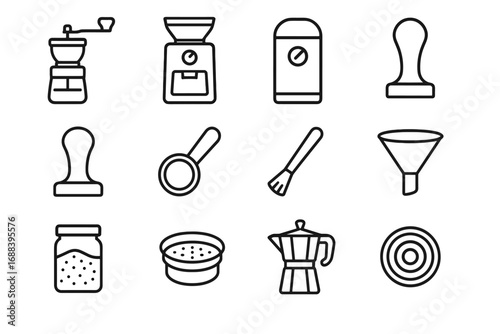 Electric coffee pot vector tamper espresso burr grinder icons hand icon funnel