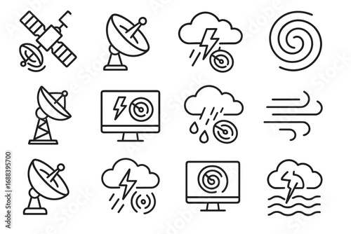 Cyclone waves cloud thunderstorm tower radar weather vector monitor detection icon icons